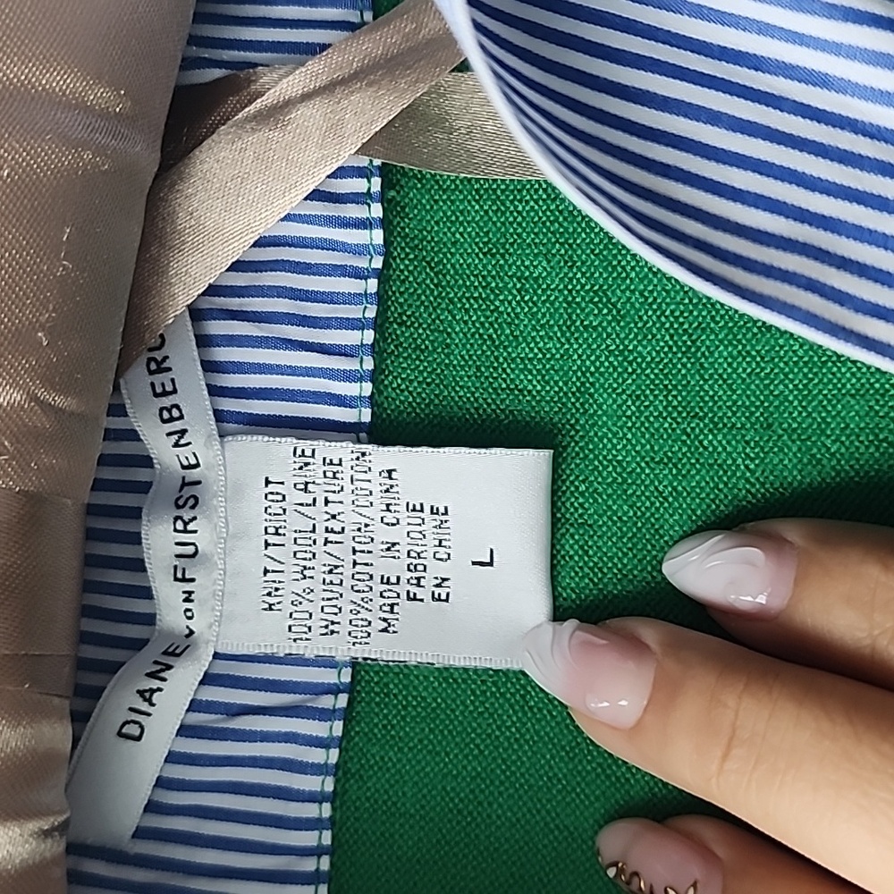 Diane von Furstenberg 100% Wool Sweater with Cotton Shirt Details Knit Top - Picture 5 of 6
